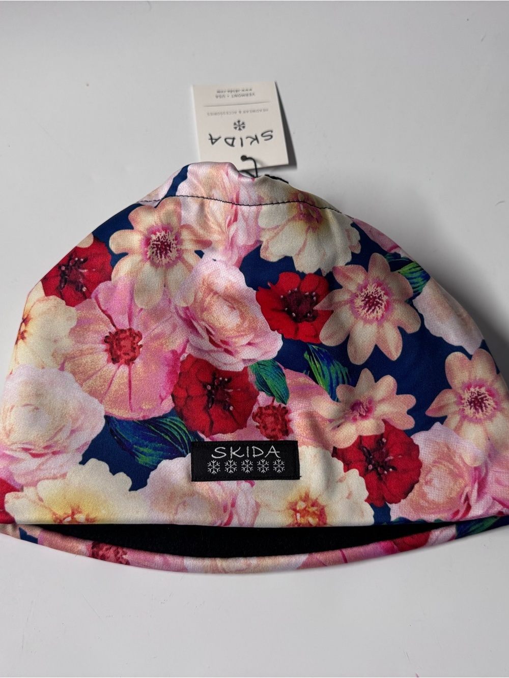 Skida Floral Navy and Pink Beanie - Size Large